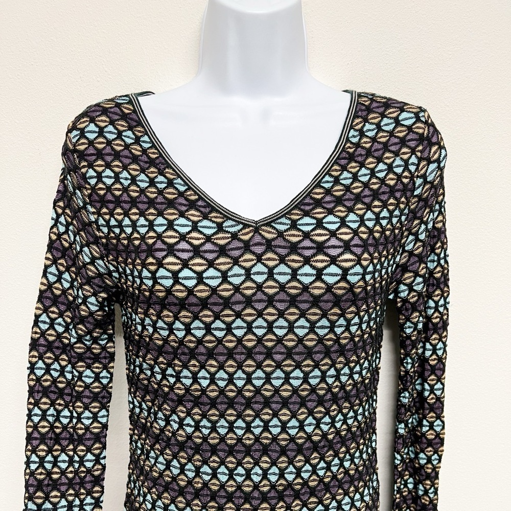 M by Missoni Womens Black Multicolor Knitted Long Sleeve Knee Length Dress XS/S - Picture 2 of 9